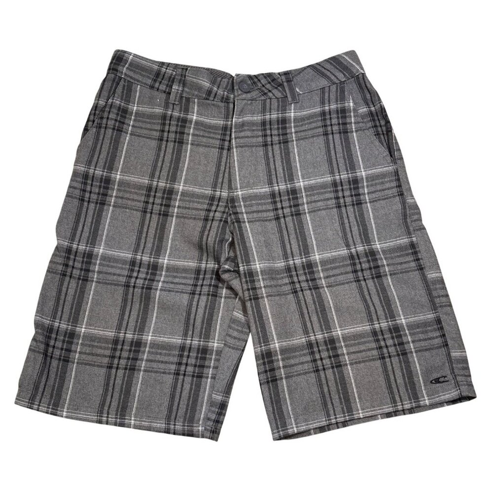 O'Neill Shorts Mens Size 30 Gray Plaid Flat Front Casual Board Wear Cotton Blend